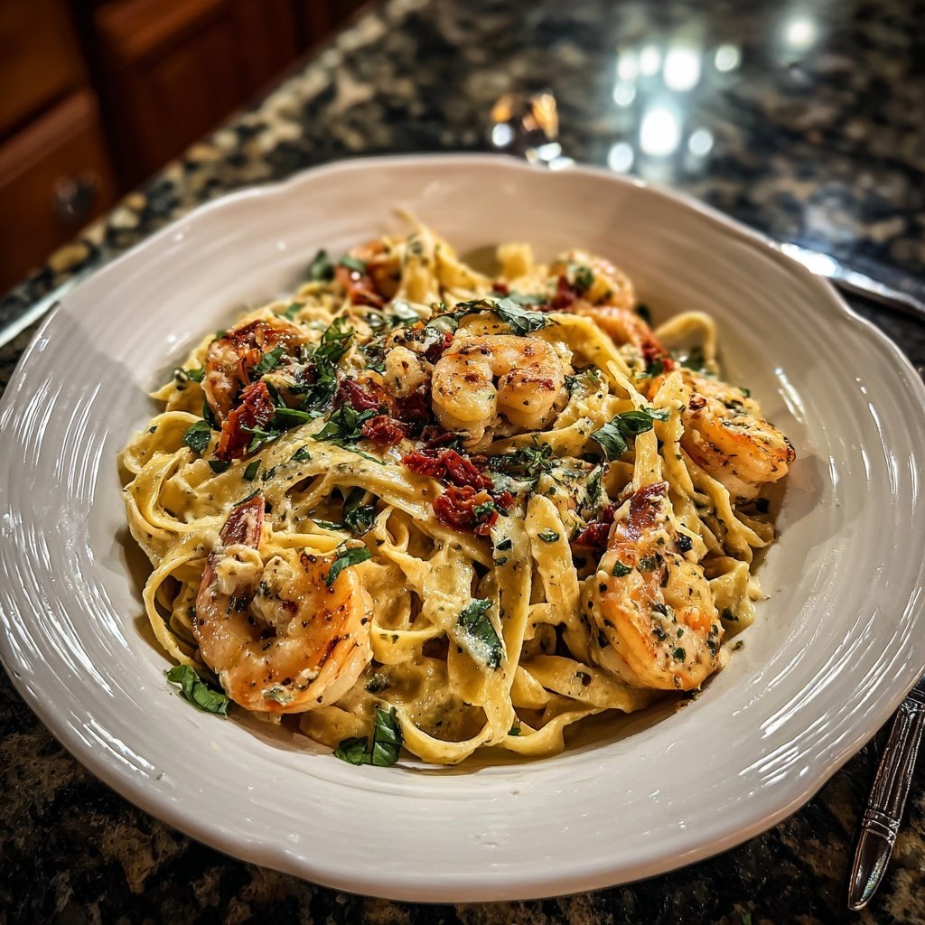 Shrimp Fettuccine with Fresh Basil