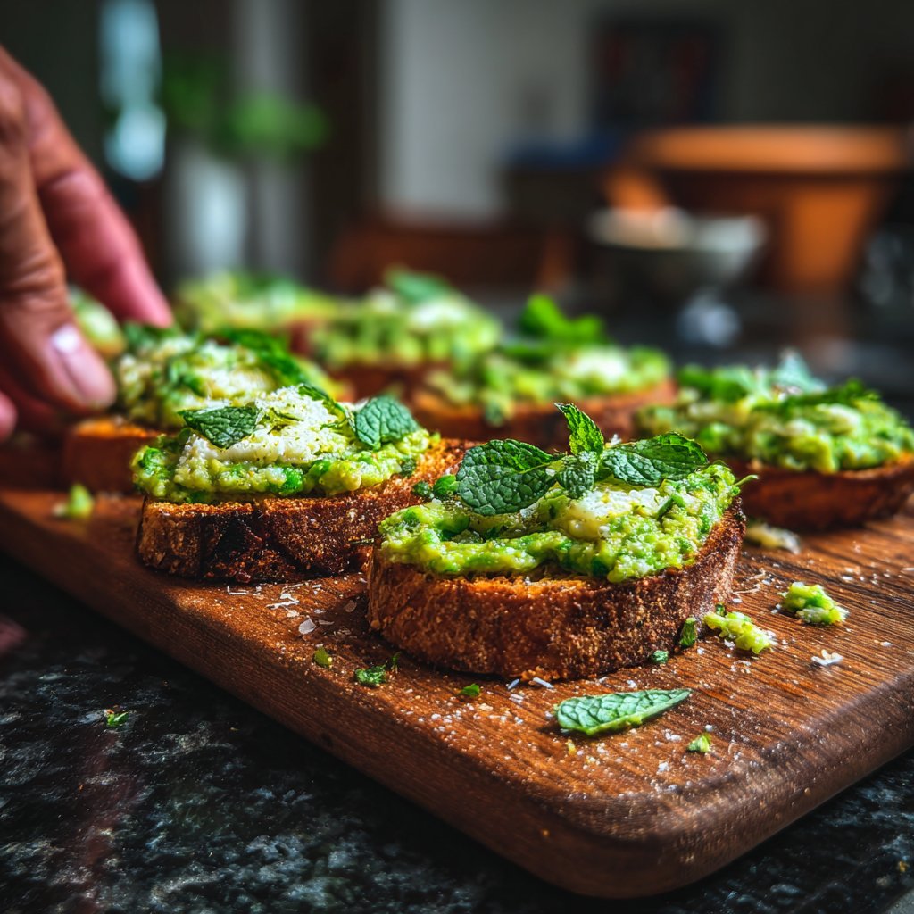 Smashed Pea and Mint Crostini